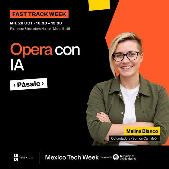 Portada del taller Opera y automatiza con IA con Melina Blanco, Cofundadora · Somos Camaleón