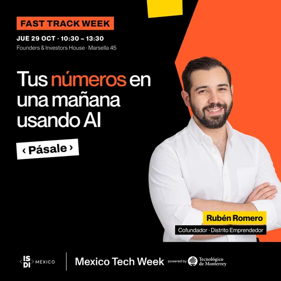 Portada del taller Cuánto necesitas vender para ser rentable, con IA con Rubén Romero, Cofundador · Distrito Emprendedor